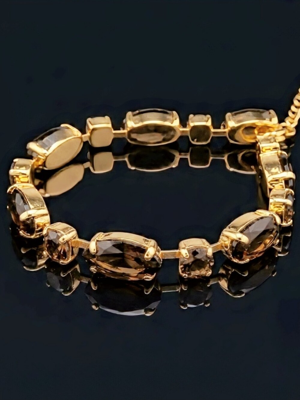 Natural Smoky Brown Quartz 21.7 Total Carats In Classic Gold Plated Bracelet